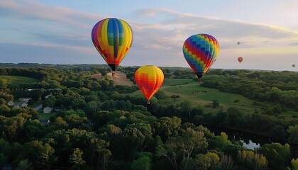 Naklejka premium Up, Up, and Away: Captivating Views of a Hot Air Balloon in Burlington, WI