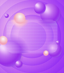 Creative glassmorphism illustration design with transparent frame and floating spheres template on purple circles