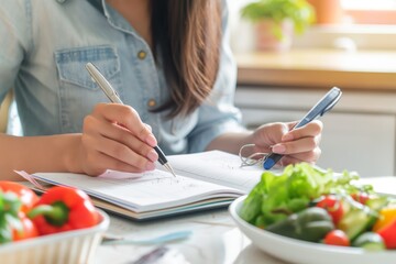 Maintaining Wellbeing Through Healthy Eating: Woman Planning Balanced Diet for Weight Loss and Nutrition Control