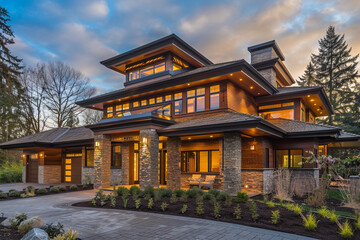 Obraz premium Contemporary Craftsman Style New Construction Amber House Highlighting Minimalist Design and Eco-Friendly Materials