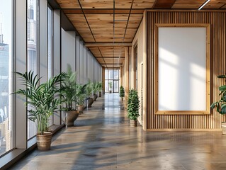 Obraz premium Numerous potted plants along a lengthy corridor