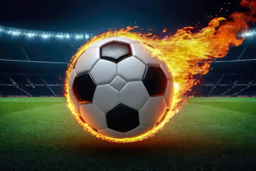 Fototapeta premium soccer ball flaming in the stadium, banner or poster background sport football competitions 
