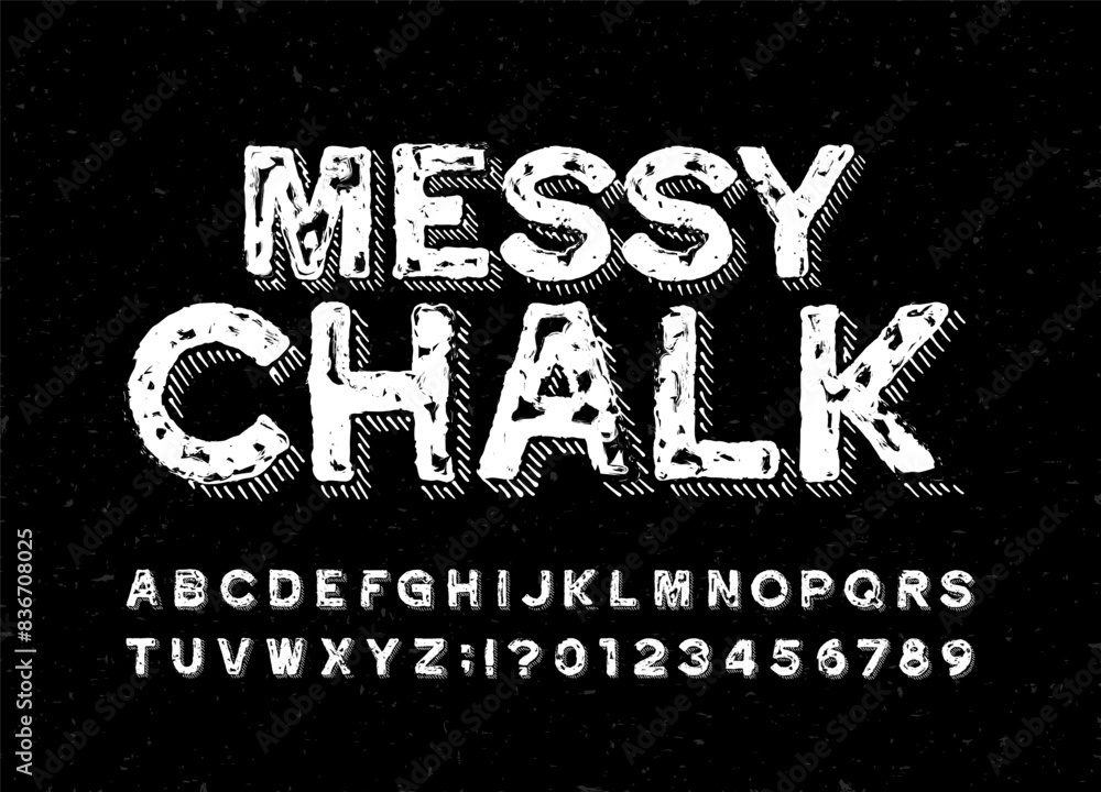 Poster messy chalk alphabet font. hand drawn letters numbers and symbols. stock vector typescript for your 