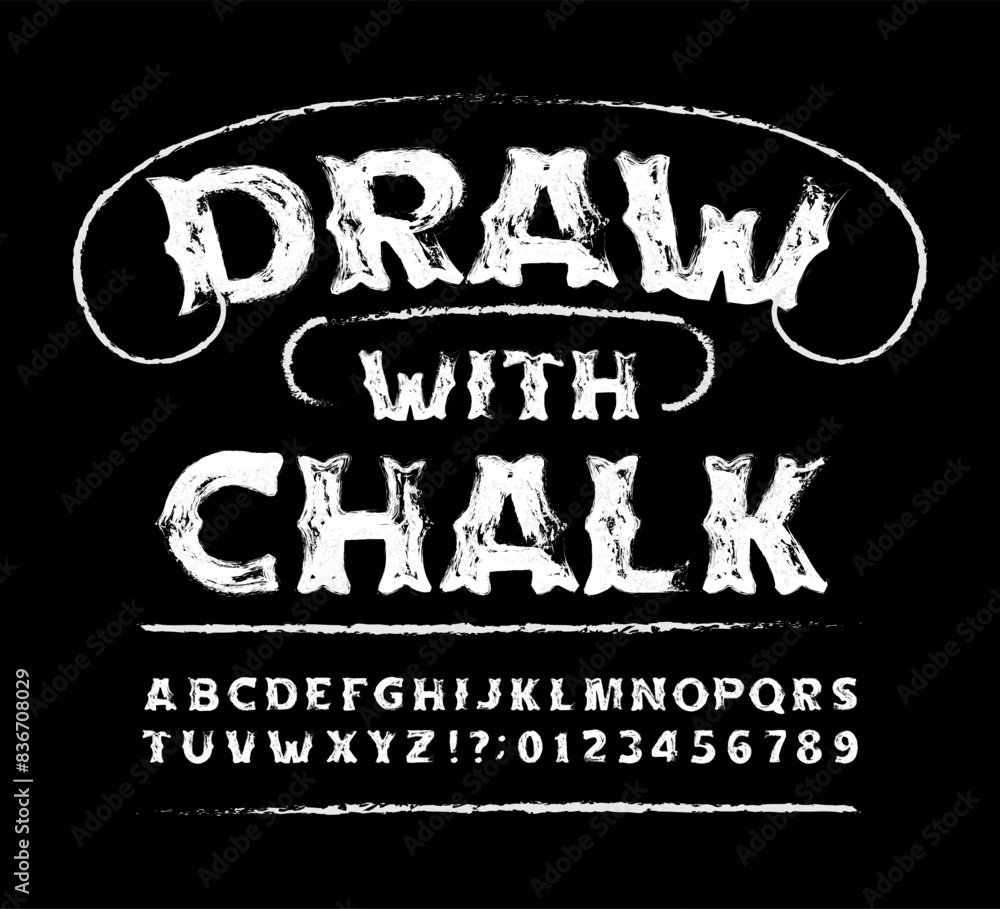 Fototapete draw with chalk alphabet font. hand written retro letters and numbers. stock vector typescript for y