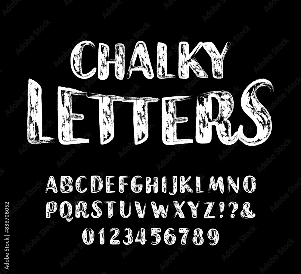 Fototapete chalky letters alphabet font. hand drawn letters and numbers. stock vector typescript for your desig