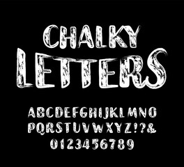 Chalky letters alphabet font. Hand drawn letters and numbers. Stock vector typescript for your design.
