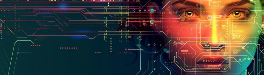 Portrait of a woman's face with bright colors.