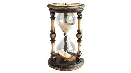 An hourglass with sand flowing, symbolizing the passage of time isolated on transparent background