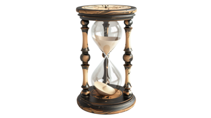 An hourglass with sand flowing, symbolizing the passage of time isolated on transparent background