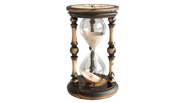 An hourglass with sand flowing, symbolizing the passage of time isolated on transparent background