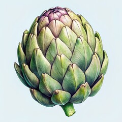 Obraz premium Artichoke illustration, realistic style, green and purple colors