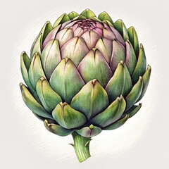 Fototapeta premium Artichoke illustration, realistic style, green and purple colors