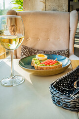 white wine and tapas on the terrace