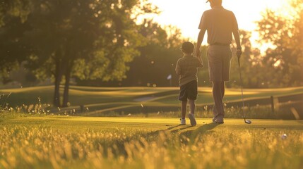 Golfing Together A father and child spending the day at a golf course, either playing or practicing