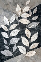 Fototapeta premium Abstract gray and white marble leaves and granite tiles