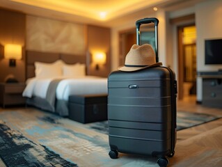 Suitcase hat hotel room
