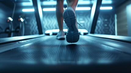 Low Angle Shot of Running Shoes on Indoor Treadmill