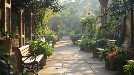 A tranquil morning view through the hallway 