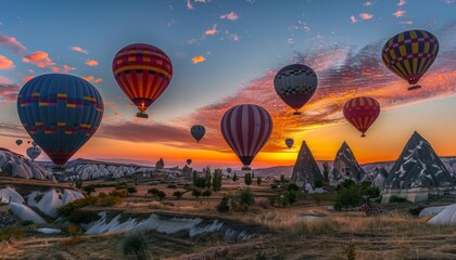 Obraz premium Marvelous Sunrise Spectacle: Colorful Hot Air Balloons over Cappadocia, Turkey