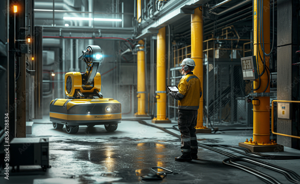 Poster busy warehouse, automating the unloading and sorting of packages. the photorealistic depiction captu