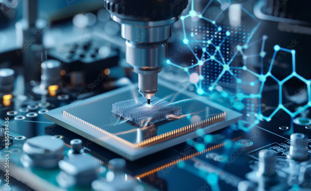Poster atomic layer deposition (ald) process in ai chip production, focusing on the precision deposition of
