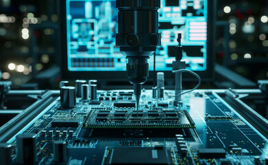 Atomic layer deposition (ALD) process in AI chip production, focusing on the precision deposition of thin atomic layers onto a silicon wafer.