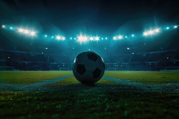 Naklejka premium soccer ball on grass field in stadium