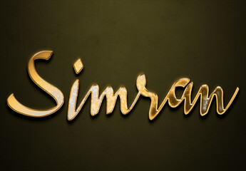 Old gold text effect of Hindi name Simran with 3D glossy style Mockup.