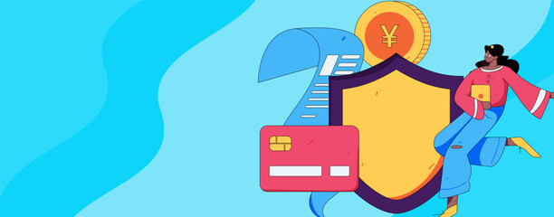 Fototapeta premium Online shopping payment security character flat vector concept operation hand drawn illustration 