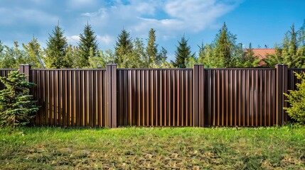 Fototapeta premium Contemporary metal fence in brown color with corrugated design