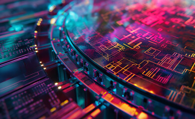 Atomic layer deposition process in AI chip production, highlighting the precision in depositing ultra-thin layers on a silicon wafer. The background includes molecular structures. 