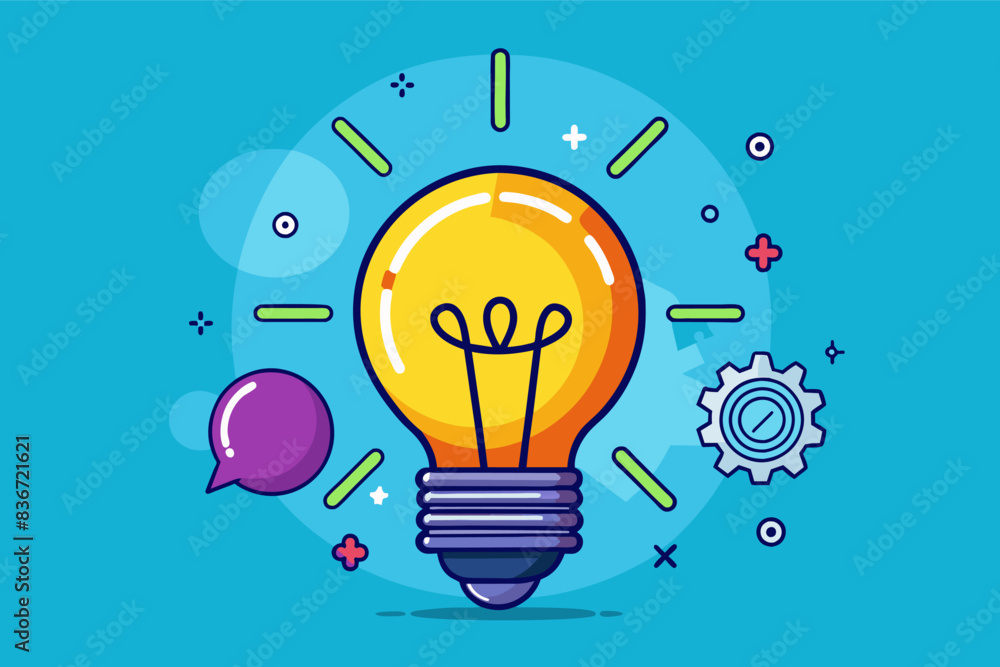 Aufkleber a light bulb with gears and gears around it, a light bulb icon representing ideas and creativity
