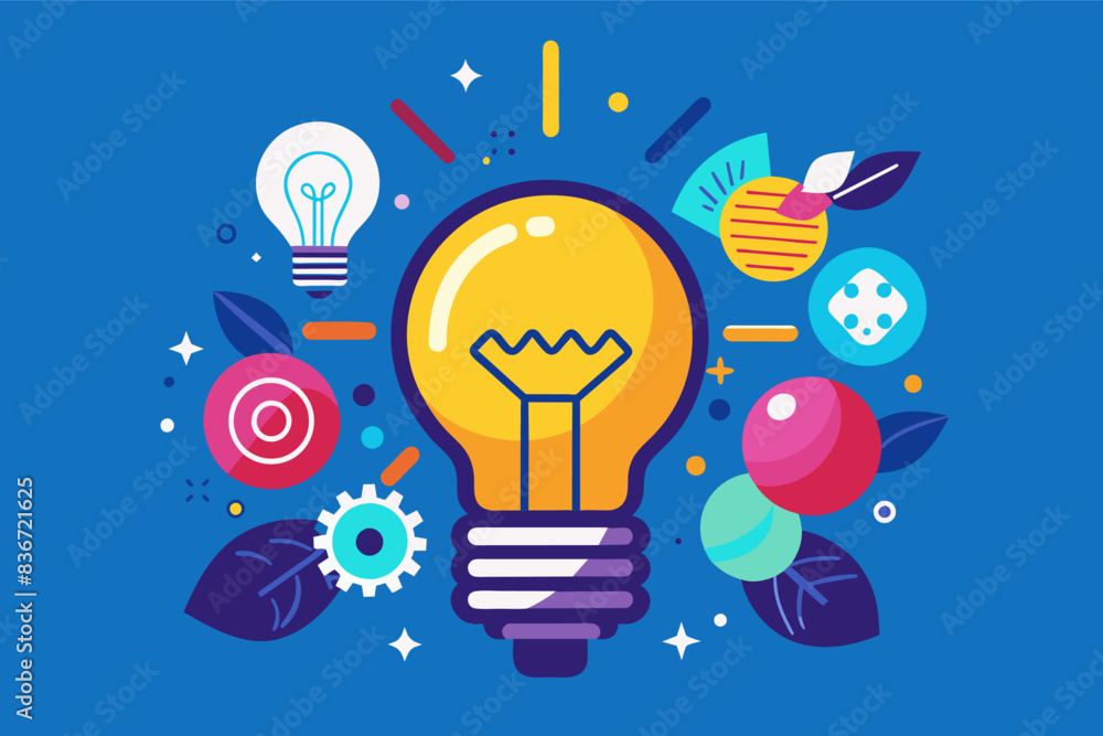 Poster a light bulb with gears and gears around it, a light bulb icon representing ideas and creativity