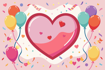 a heart shaped frame with balloons and confetti, A heart-shaped frame with confetti and balloons for Valentine's Day