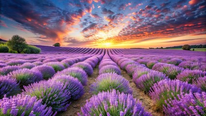 of a serene lavender field with vibrant purple flowers