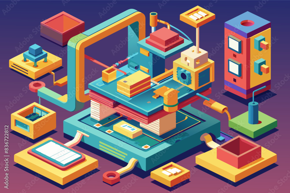Aufkleber a computer and other objects are shown in this illustration, A conceptual illustration of a 3D printer creating a complex object layer by layer