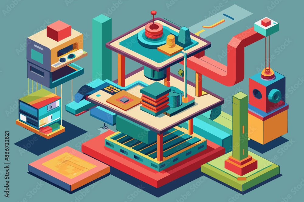 Aufkleber a computer and other objects are shown in this illustration, A conceptual illustration of a 3D printer creating a complex object layer by layer