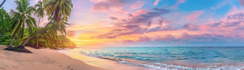 Tropical Beach Sunset with Palm Trees