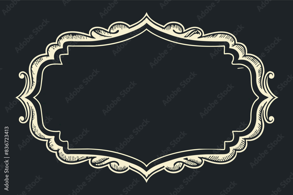 Poster a vintage frame with a decorative pattern, A chalkboard frame with a rough texture and space for handwritten messages