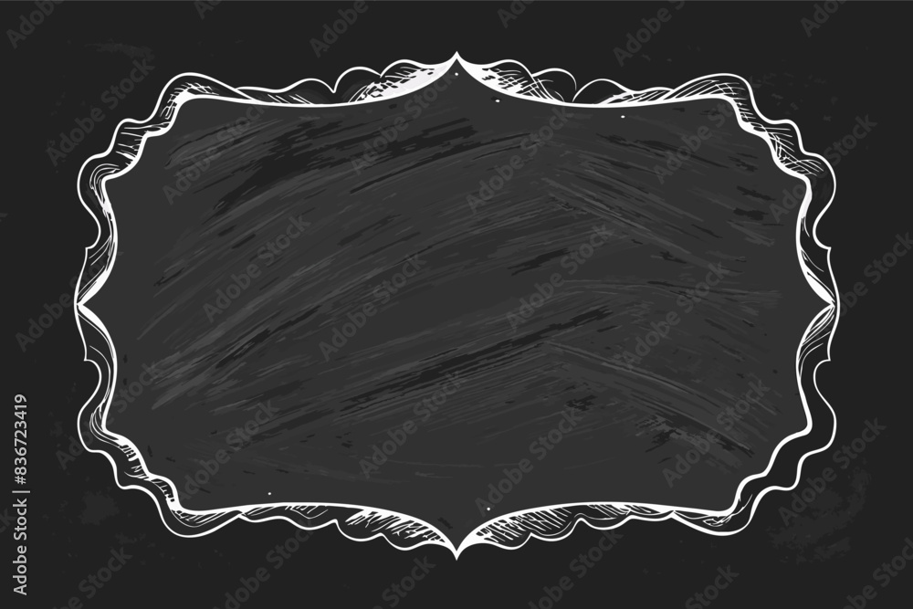 Poster a vintage frame with a decorative pattern, a chalkboard frame with a rough texture and space for han