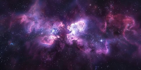Fototapeta premium Cosmic Beauty: Ultra-Realistic Equirectangular Space Nebula in Vibrant Purple and Pink Hues with Stars.