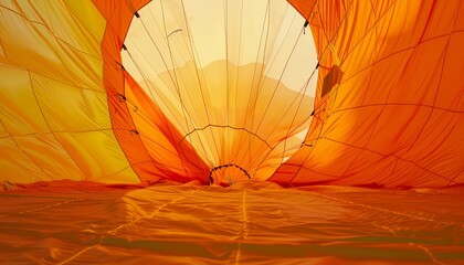 Fototapeta premium Vibrant Interior: A Close-up Look Inside an Orange-Yellow Hot Air Balloon