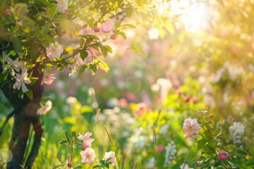 Enchanted Garden with Sunlit Blossoms