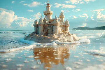Sandcastle on the sea in summertime