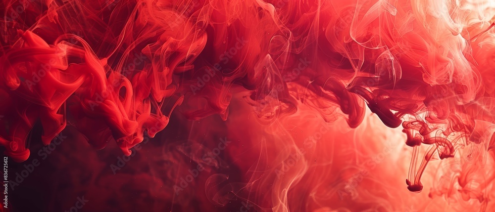 Poster abstract red smoke swirls in dark background - artistic and mysterious vivid red ink in water creati