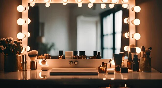 Interior of a dressing room in a theater.