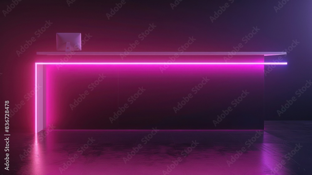 Aufkleber create a sleek and modern 3d rendering of a neon-lit minimalist product stand against a dark backgro