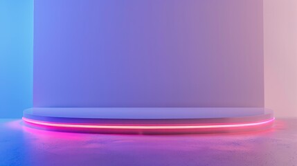 Craft a minimalist product stand with glowing neon edges against a clean, white background for maximum visual impact.