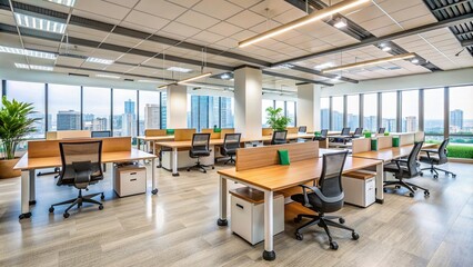 Empty Indian office space with desks and chairs