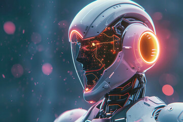 Futuristic Invitation Card with AI Robot and Glowing Elements for High-Tech Events